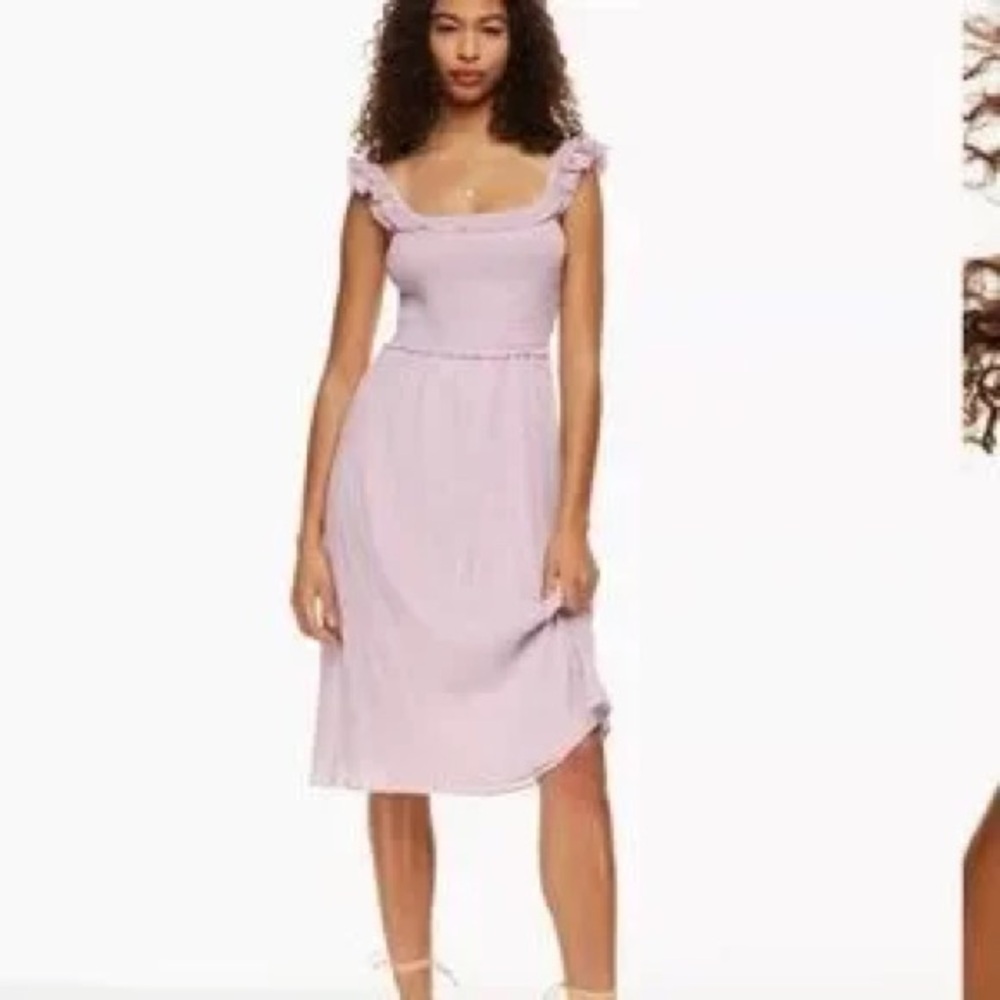 Aritzia Lavender Midi Dress with Ruffle Straps